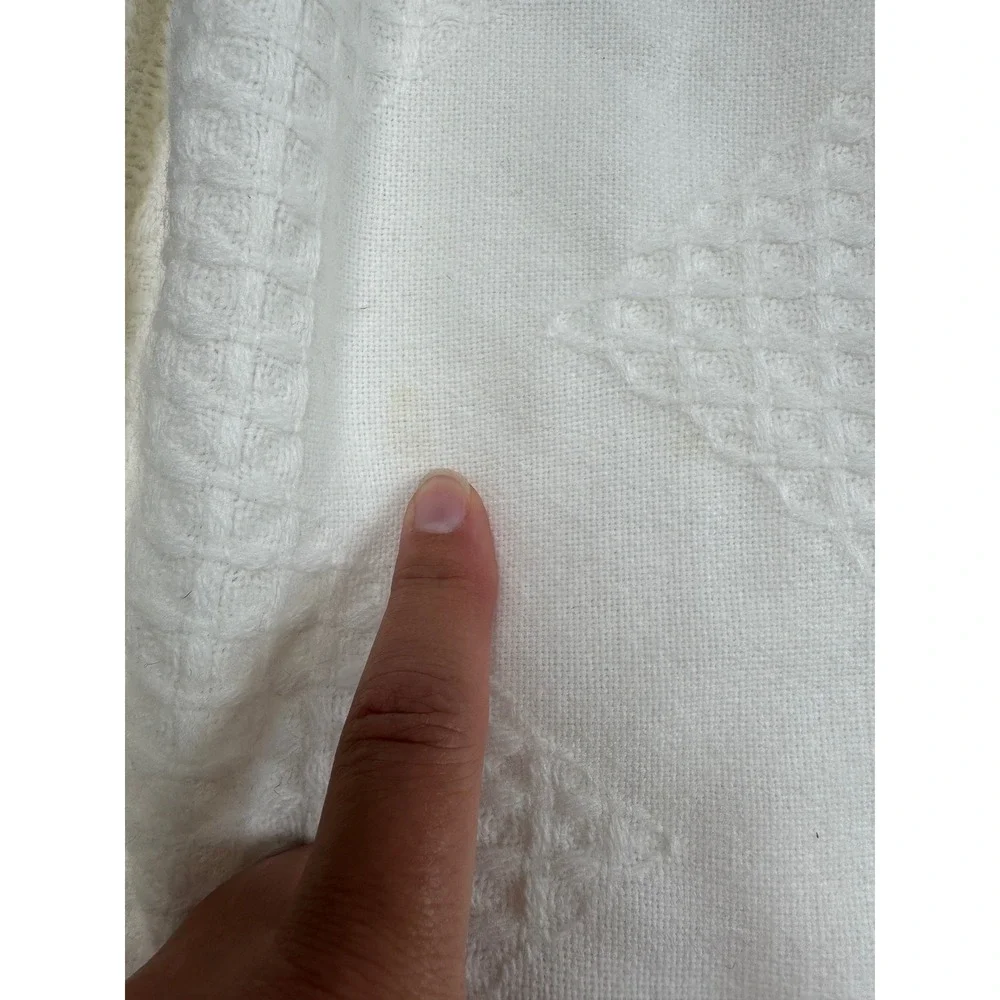 Vintage Cottagecore Unbranded Baby Blanket Cream Waffle Knit Embroidered Chicks